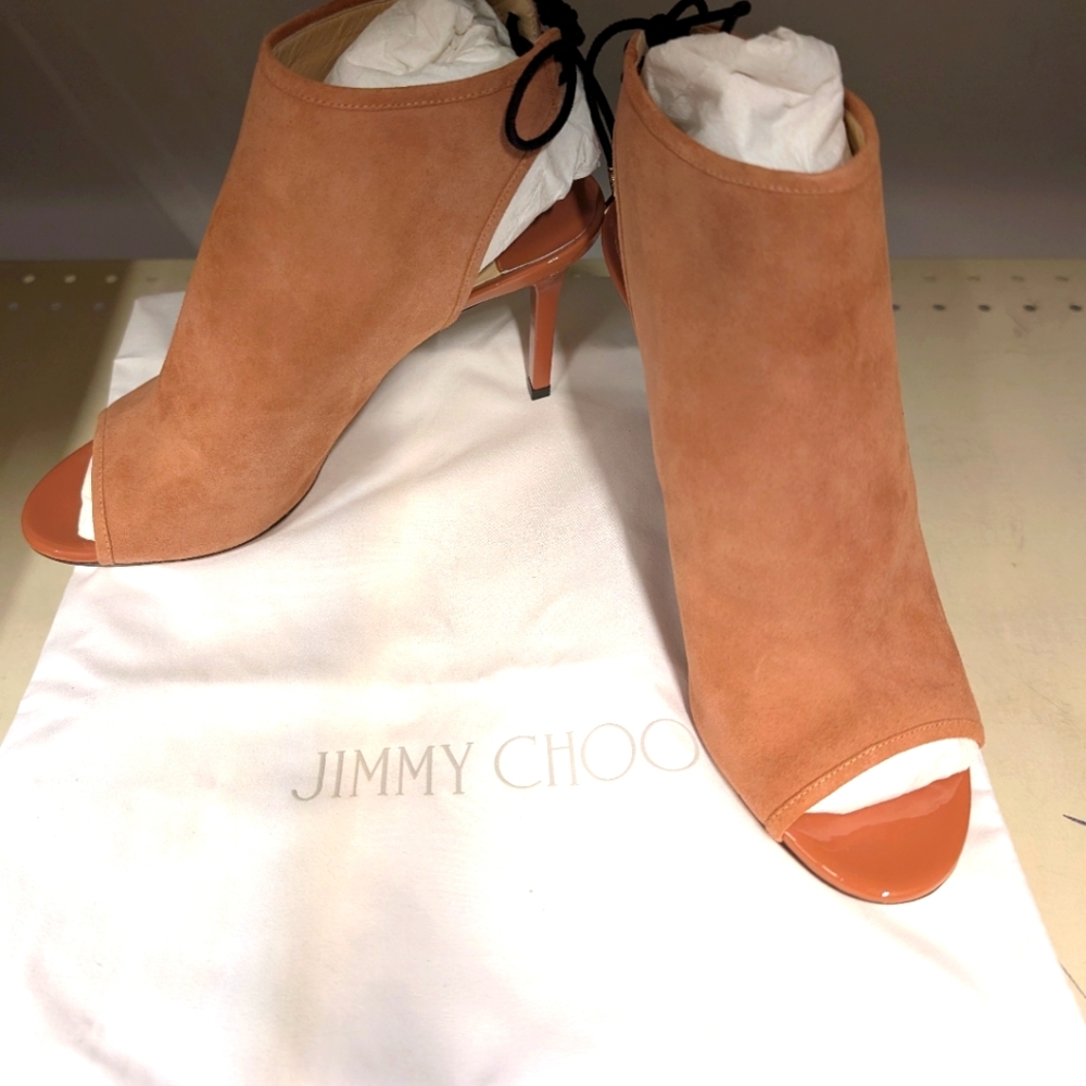 Jimmy Choo Suede Patent Terracotta Shoes EUC With Box And Dust Bag Size 37.5